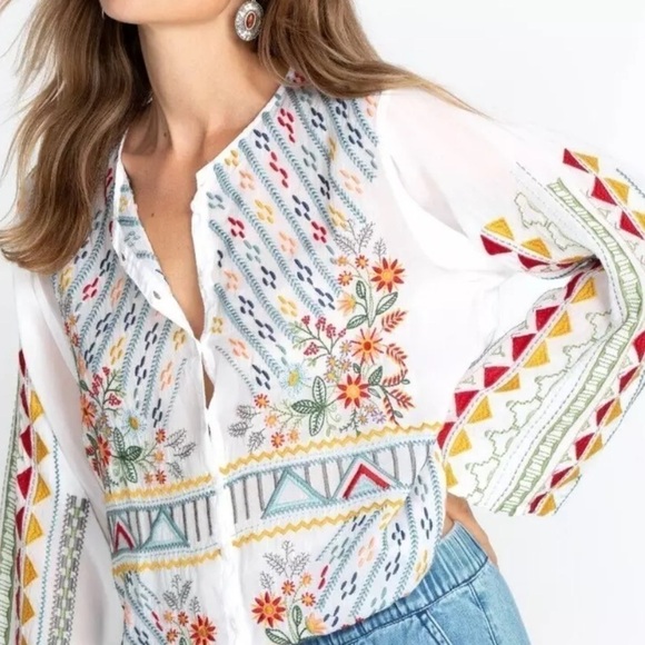 Johnny Was Ezra Embroidered Blouse NWT - Picture 4 of 10